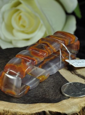 天然北票战国红缟玛瑙手链