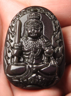 天然黑曜石八大守护神挂件吊坠