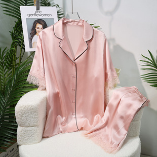 短裤 纯色短袖 两件套品质感100%桑蚕丝家居服 夏季 重磅真丝睡衣女款