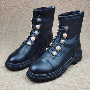马丁靴显瘦机车舒适短靴 圆头平底后拉链时尚 678撤柜断码 处理女鞋