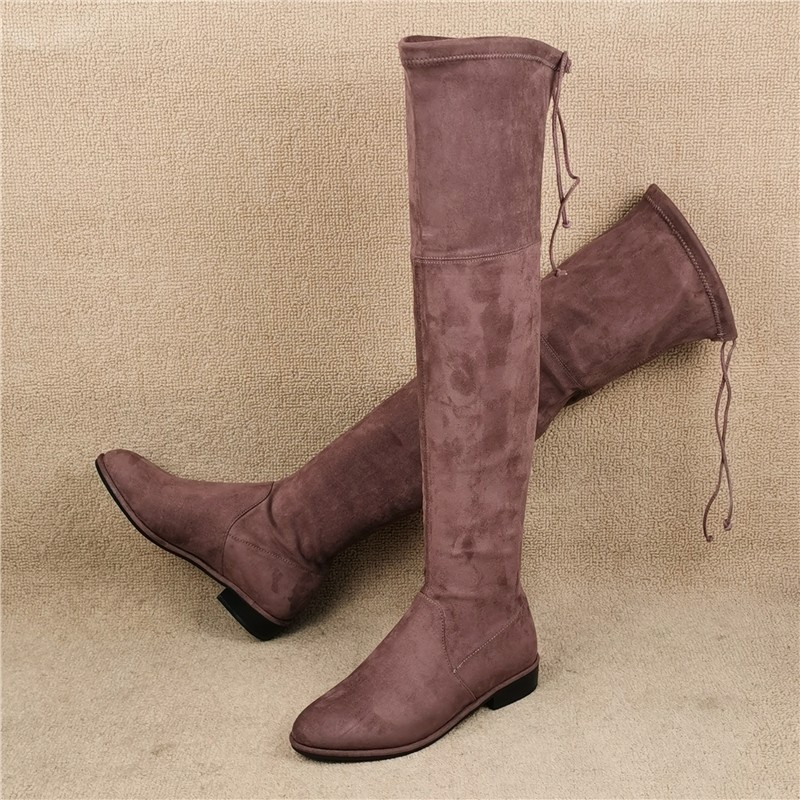 断码处理过膝低跟弹力长靴