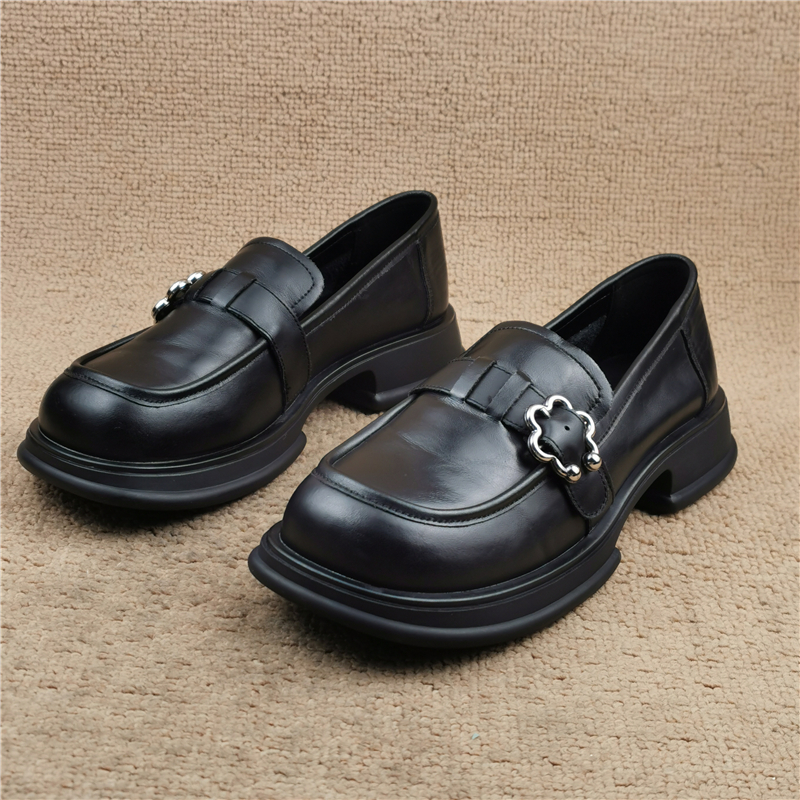 品牌撤柜真皮乐福鞋女