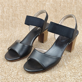 清仓女鞋 凉鞋 真皮女凉鞋 品牌撤柜断码 时尚 洋气粗跟羊皮时装 高跟鞋