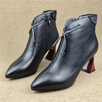 头层牛皮侧拉链时装靴