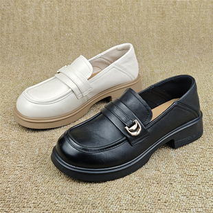 头层牛皮女鞋英伦风真皮透气乐福鞋女一脚蹬软底百搭低跟圆头单鞋