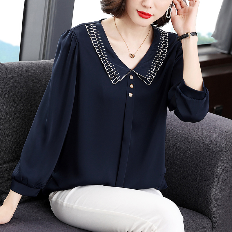 娃娃领雪纺衫妈妈洋气POLO衫时尚