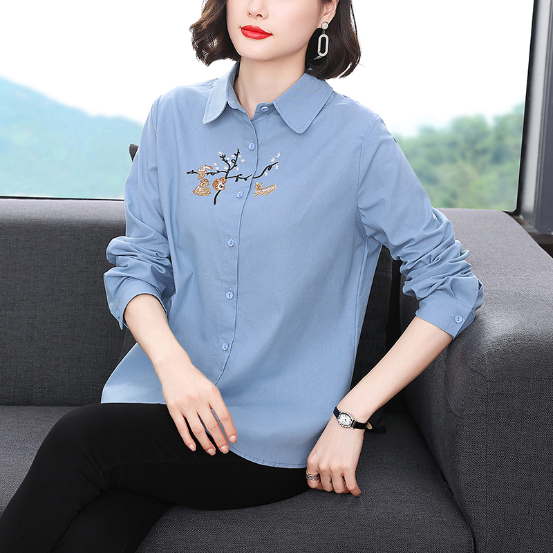 衬衫领长袖宽松女时尚春秋大码胖