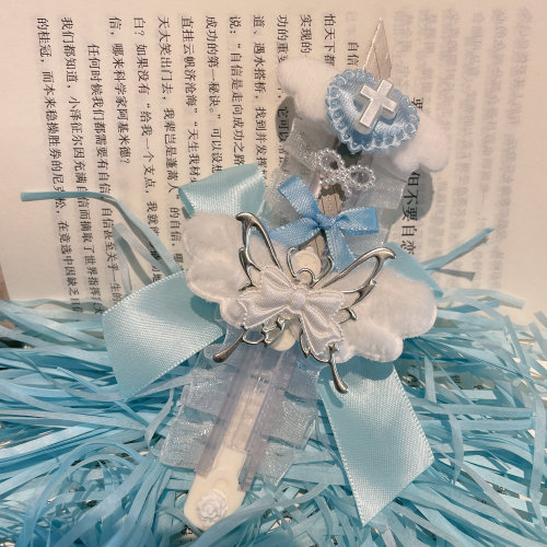 水色萌系美工刀原创手作天使翅膀高颜值快递开箱手工镂空蝴蝶