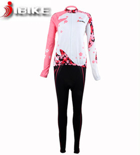樱花抓绒加厚骑行服 自行车骑行套装IBIKE女款长袖运动骑行服包邮