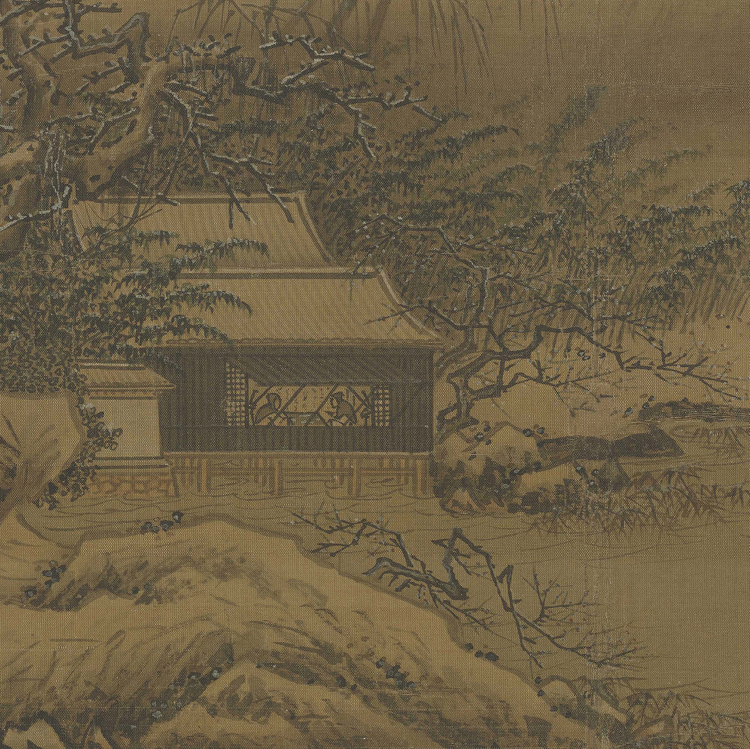 仿古字画南宋夏圭堂客雪景小品