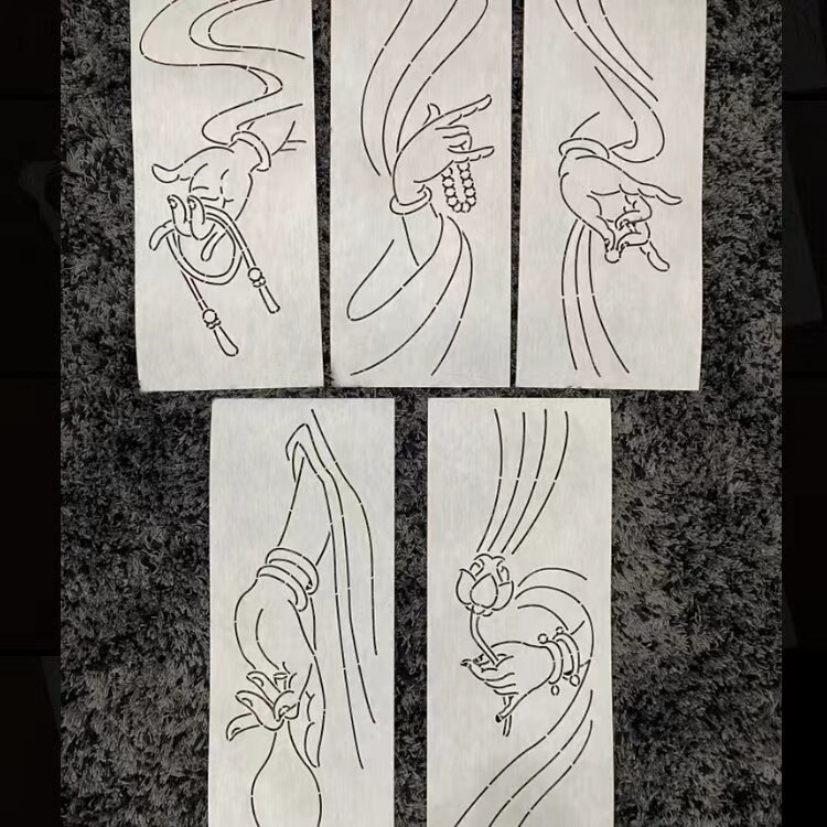 手绘软模板【单佛手】刺子绣蜡染古风禅意塑料软模板菩萨手模板