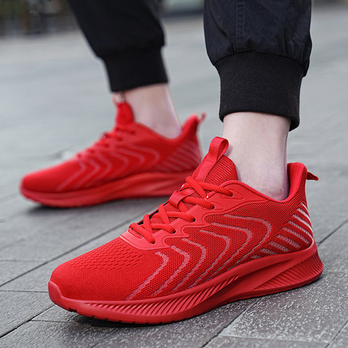 系带男鞋网面透气本命年红色