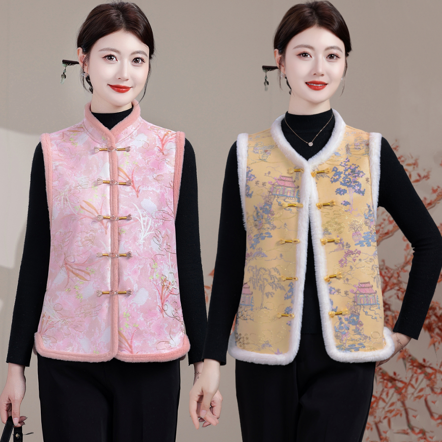 中老年女式国风加绒马甲坎肩外套