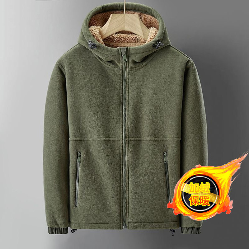 加肥加大男装秋冬羊羔绒外套大码开衫连帽加绒加厚卫衣宽松肥佬装