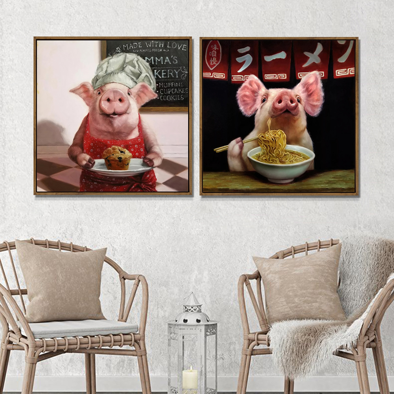 抽象猪艺术餐厅装饰画PIG面包店卡通猪墙壁挂画个性酒吧休闲动物图片