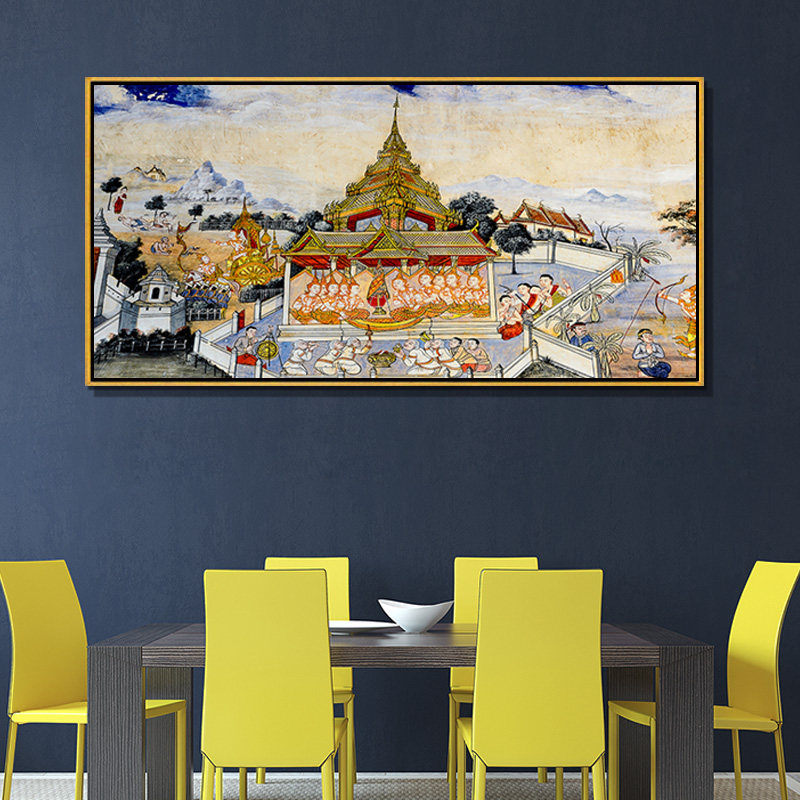 东南亚泰国复古壁画酒店餐厅泰式家居装饰画走廊过道挂墙上有框画