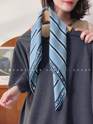 法式蓝色协奏曲！轻奢丝毛围巾女春秋真丝羊毛中方巾装饰领巾两用