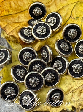 v009 15mm 狮子复古银色钮扣 自信活力和热情