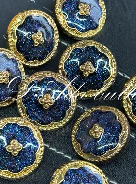 H51-21mm满天星光蓝色珐琅钮扣 手工制作原创设计日本订制