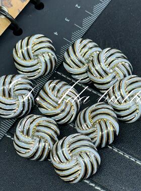 v098-22mm 白黑金编织花复古钮扣 高贵大器