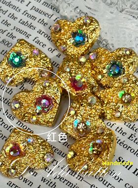 H09 紅色 20mm手工花式心钻金属纽扣 在我们之间的爱