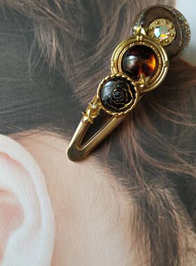 原创设计日本材料台湾制作饰品发饰发夹一字夹边夹淑媛女水钻宫廷