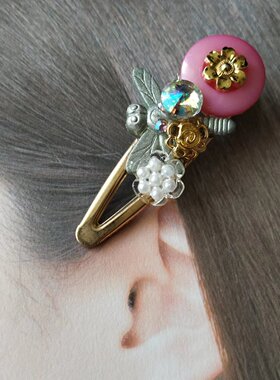 原创设计日本材料台湾制作饰品发饰发夹一字夹边夹淑媛女水钻甜美