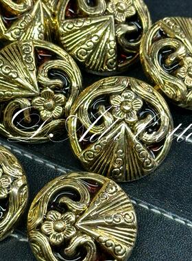 H52-25mm花卉浮雕装饰复古钮扣 手工制作日本订制