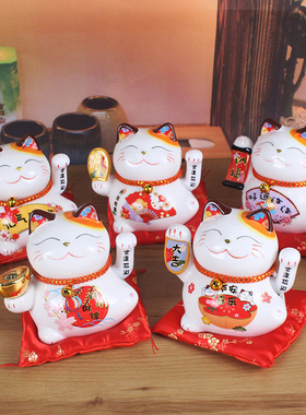 新款家居礼品开业摆件招手收银台招财猫客厅号自动摇手陶瓷小摆件