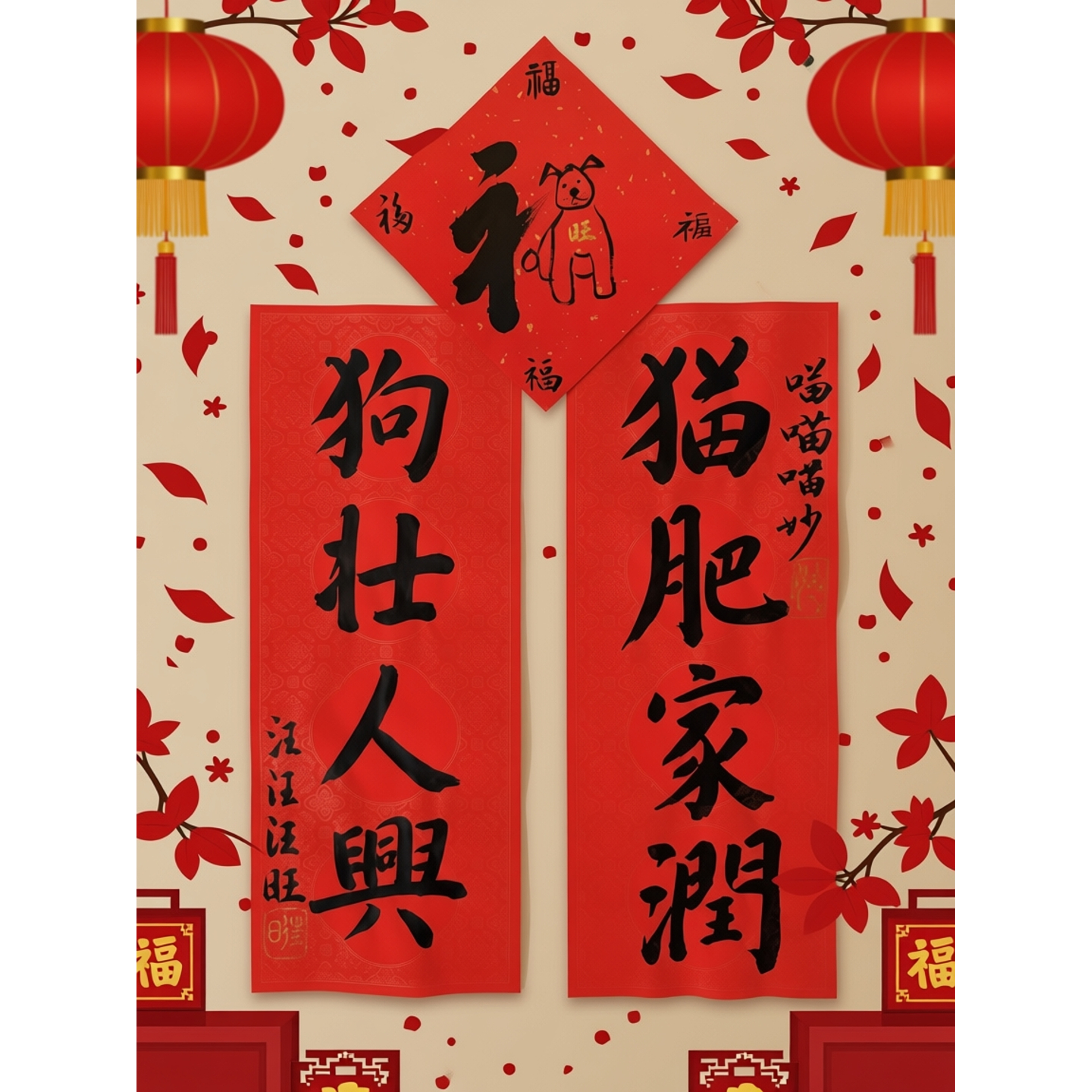 手写手绘书法小对联 猫肥家润 宠物猫舍猫屋狗舍装饰 内容可定制