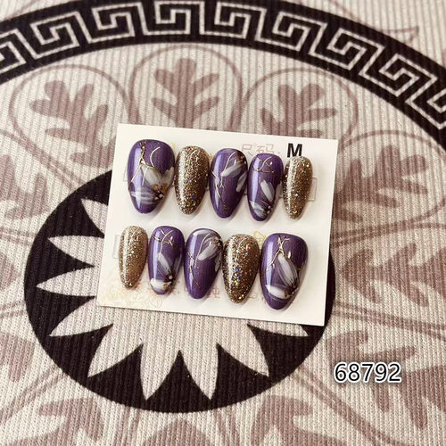【D1409】短杏仁M号 穿戴甲美甲光疗甲指甲片新娘甲假指甲贴片