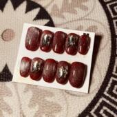 穿戴甲美甲光疗甲指甲片新娘甲假指甲贴片 椭圆M号 D842 日式