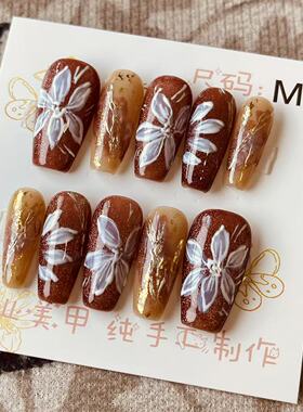 【D589】长款M号 穿戴甲美甲光疗甲指甲片新娘甲假指甲贴片