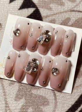 【D492】长款M号 穿戴甲美甲光疗甲指甲片新娘甲假指甲贴片