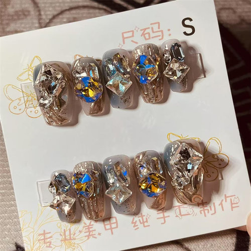 【T198】S码短梯 穿戴甲手工甲片新娘甲片日常美甲光疗甲指甲片