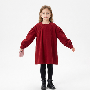 Hello Emily童装红色长袖裙子新款春装女中童巨好看的连衣裙1153