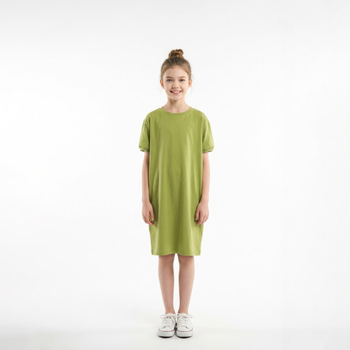 短袖T恤裙夏装女孩绿色连衣裙