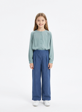 Hello Emily洋气童装新款春装女孩长袖蓝色衬衫中童超好看衣服087
