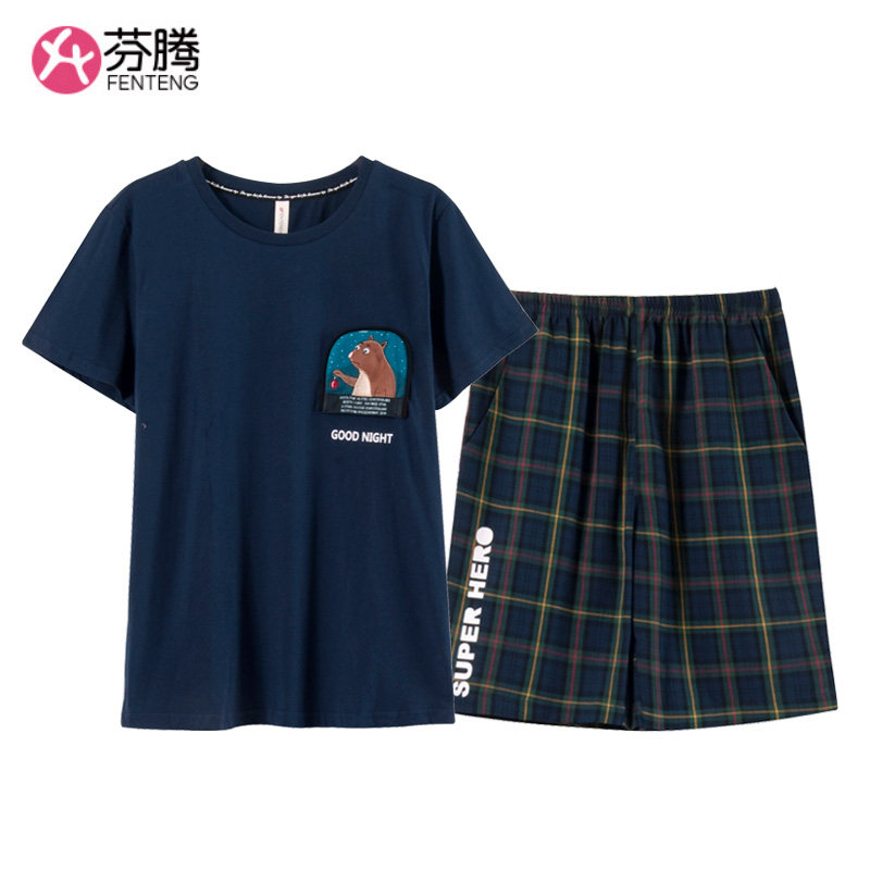 芬腾2026夏季新品纯棉睡衣男生短袖短裤全棉休闲运动可外穿家居服