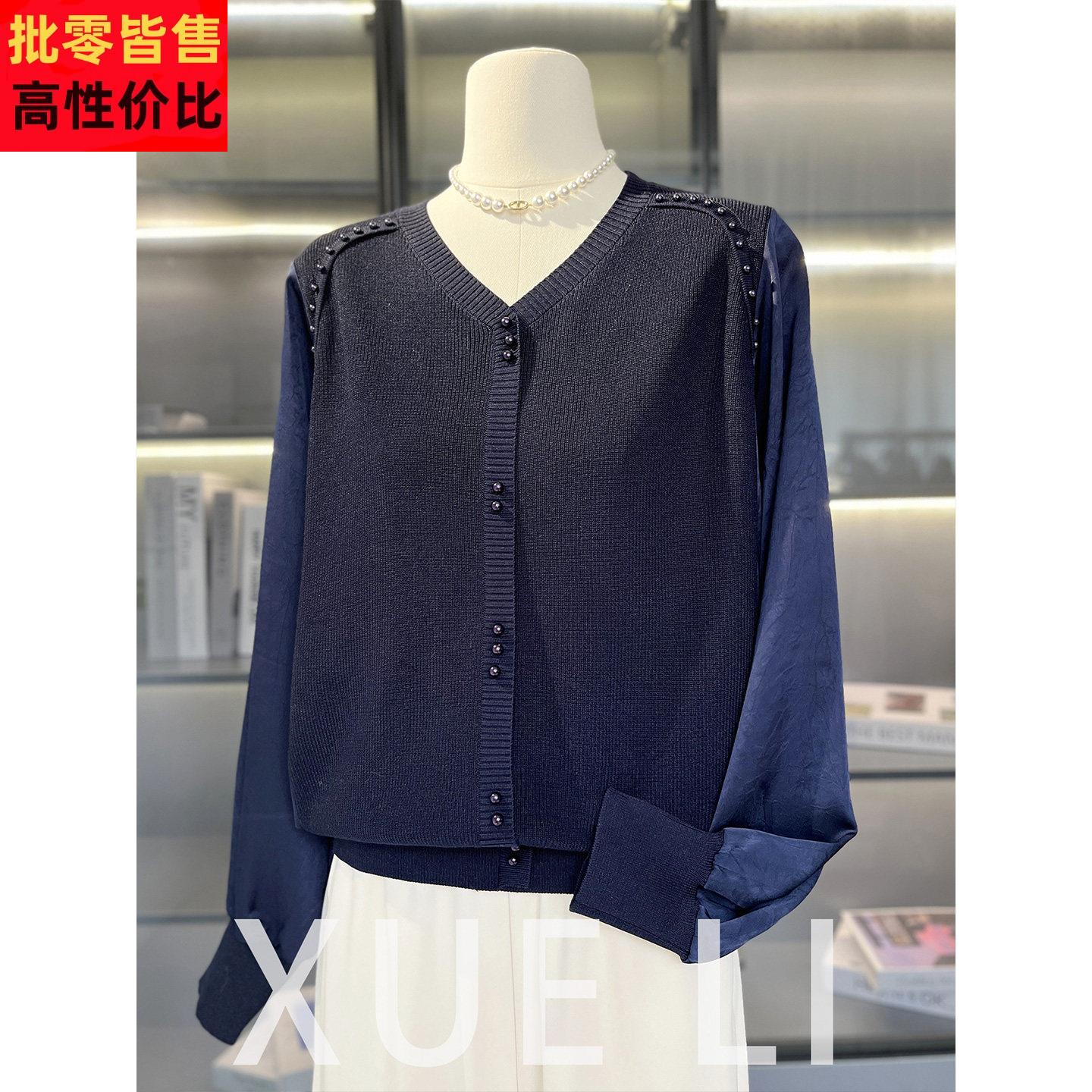 母亲节端庄大气洋派雪纺拼接针织衫女妈妈春装新款上衣气质中老年