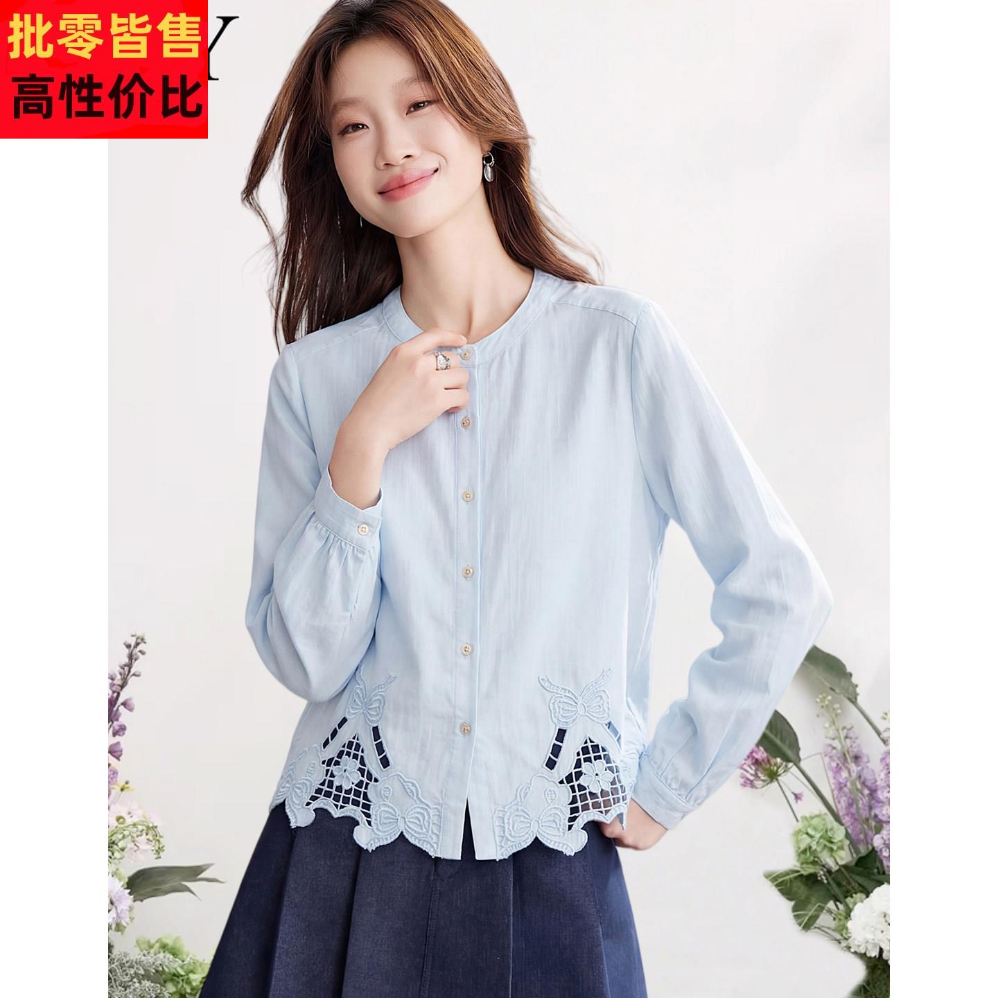 2026春装新款亚麻镂空刺绣休闲衬衫时尚小个子文艺小衫气质上衣女