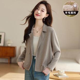休闲西装外套女春秋季新款气质名媛高级感小个子短款羊毛针织开衫