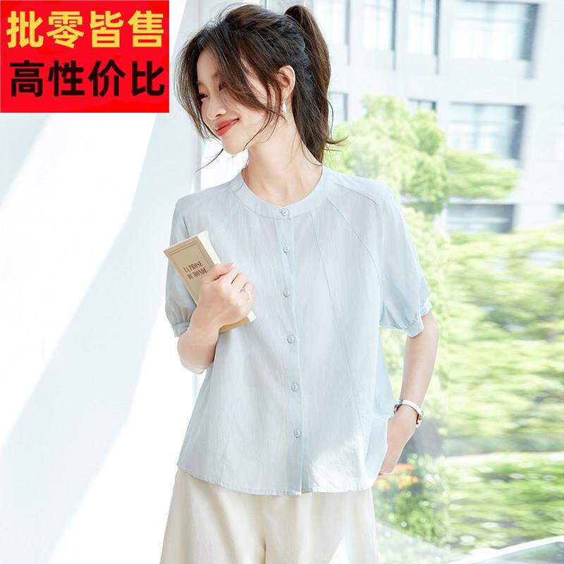 短袖衬衫女夏季薄款轻奢高级感2025新款爆款法式白领圆领小衫上衣