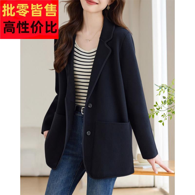 2026早春新款通勤黑色针织外套遮屁股职场轻熟微胖气质西服外搭女