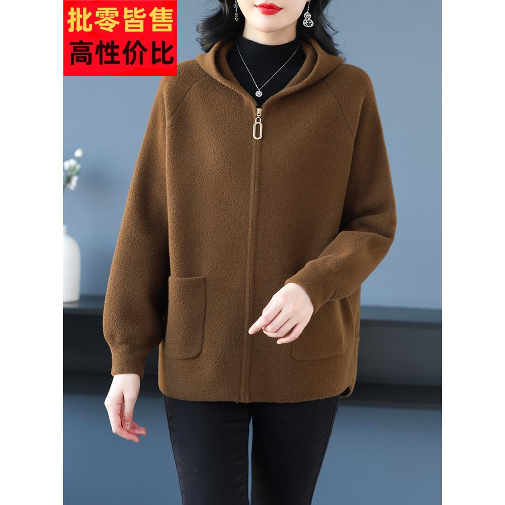 秋冬女款连帽羊绒外套2025新款今年流行爆款纯色双面绒毛呢子大衣