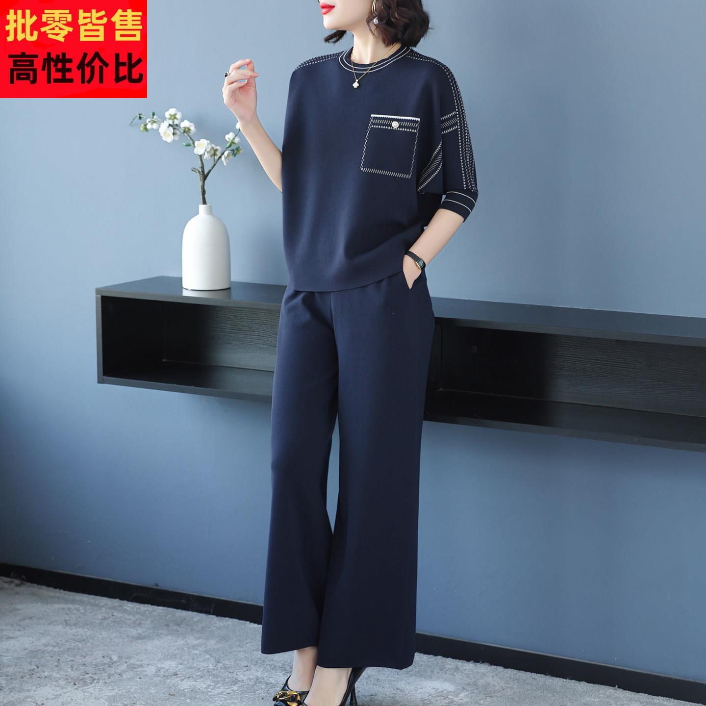 休闲时尚套装女中老年妈妈装春夏季2025新款宽松大尺码宽裤两件套