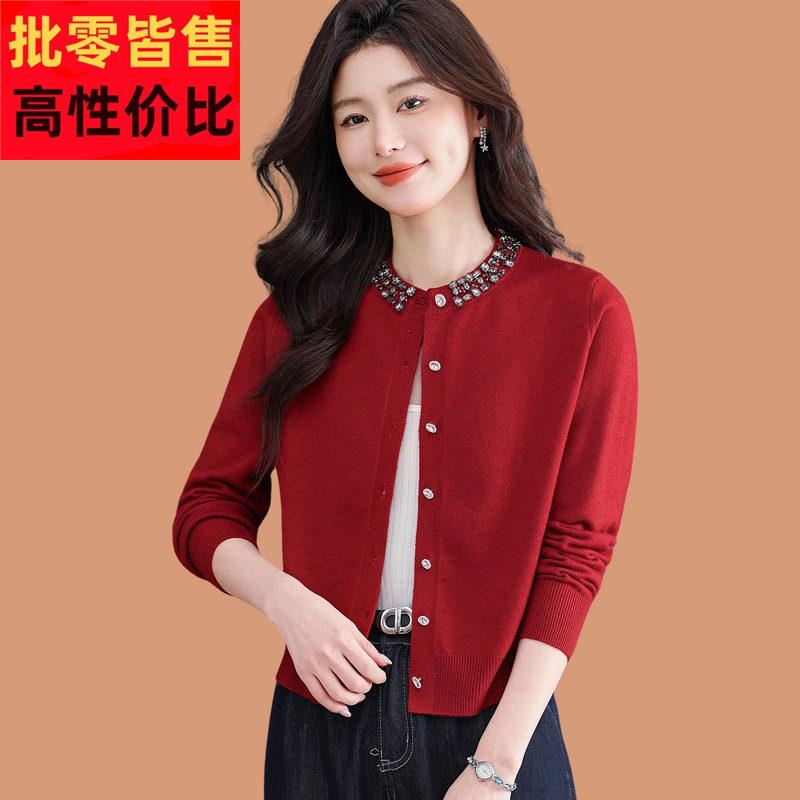 春季红色独特好看毛衣女开衫外套巨好看小个子精致短款上衣配裙子