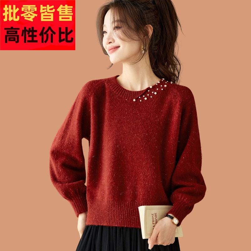 圣诞节红色毛衣女2025新款秋冬季慵懒宽松外穿短款内搭羊毛打底衫