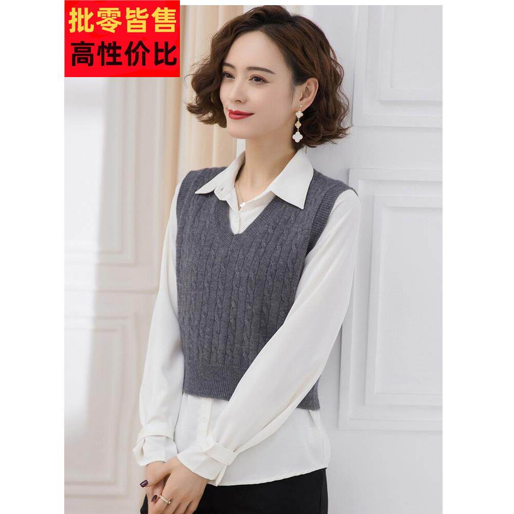 羊毛衫马甲女短款秋装V领洋气配衬衫针织小个子无袖毛衣背心马夹