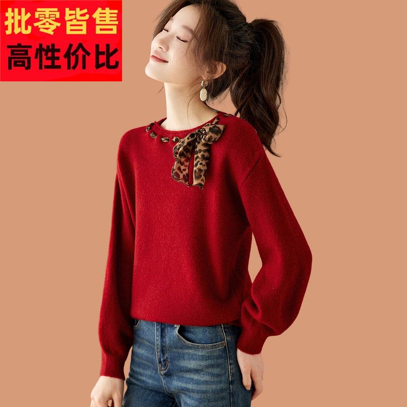 新年红色毛衣女款2025新款秋冬季设计感时髦内搭可外穿打底羊毛衫